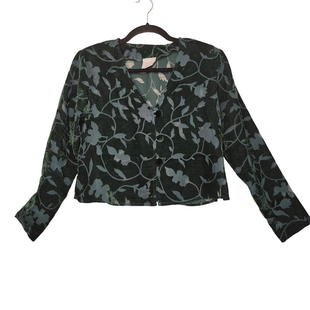 Rabbit Rabbit Designs Jacket Medium Velvet Burnout Floral Sheer VTG 90s Coquette